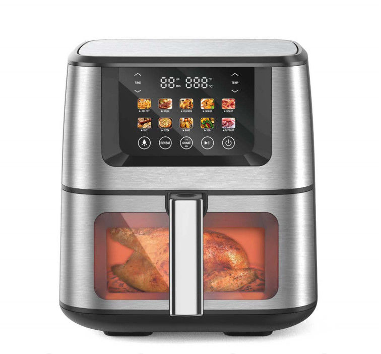 Discover the 8QT Stainless Steel Air Fryer with Touch Control, 200°C Max Temp, and 10 Preset Menus!